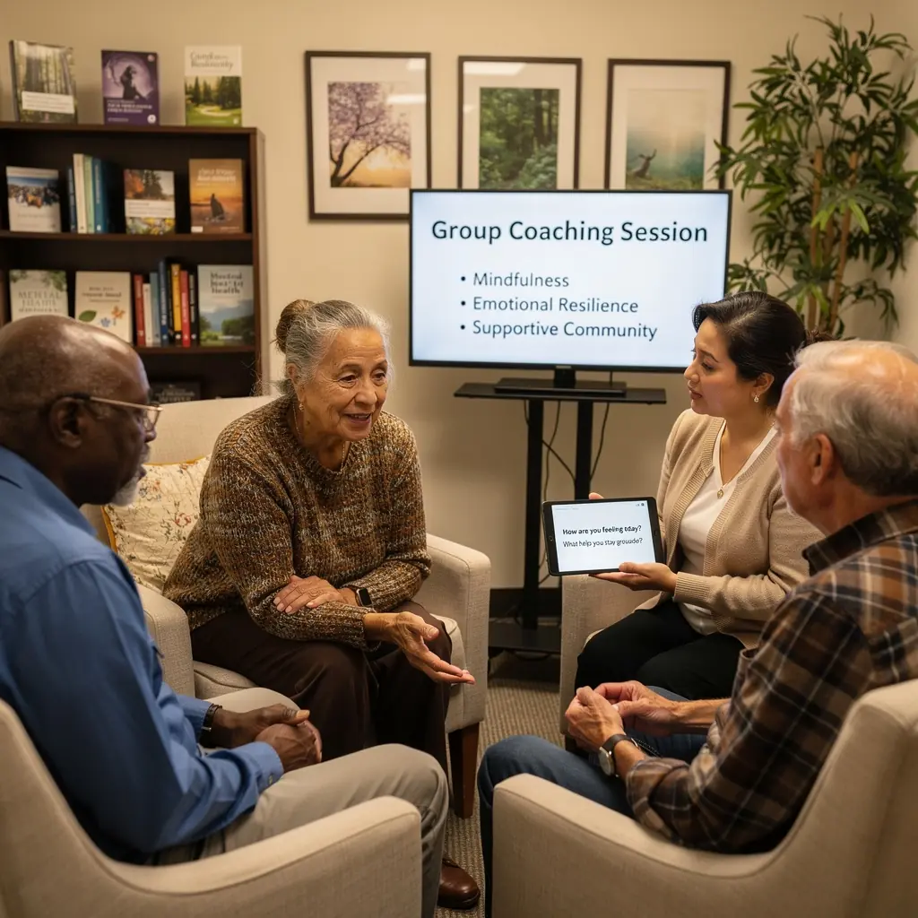 Egy személy otthon végez súlyzós edzést, miközben a laptopján követi az online edzéstervet.