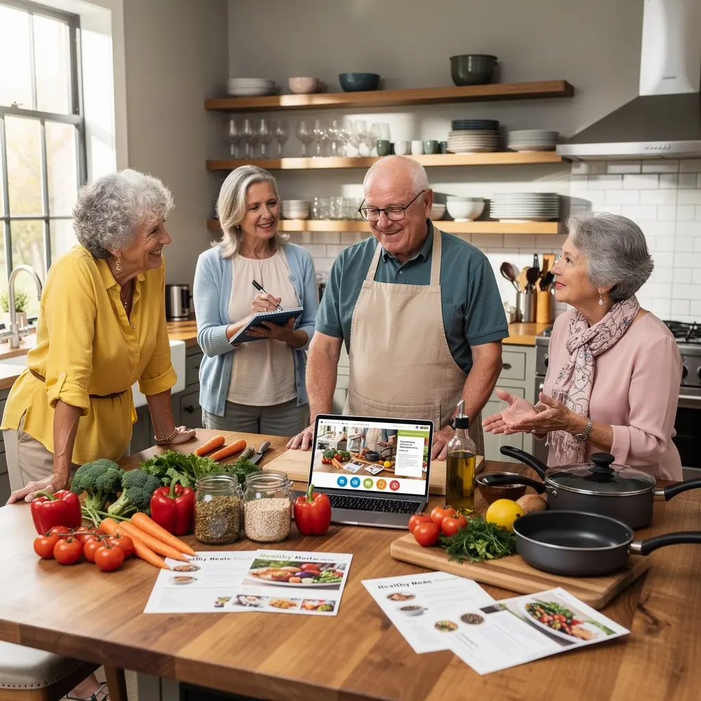 Egy edző az online platformján bemutatja a csontok erősítésére szolgáló gyakorlatokat, miközben a résztvevők figyelnek.