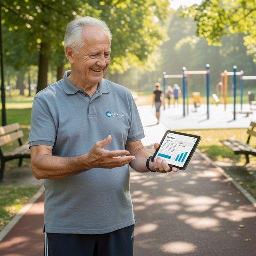 Szív- és érrendszeri edzés közben, idősebb nők vidáman mosolyognak egymásra.